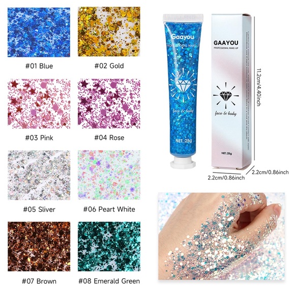 Glitter Face Paint- Holographic Chunky for Halloween, Music Festivals, or Raves - Picture 3 of 11